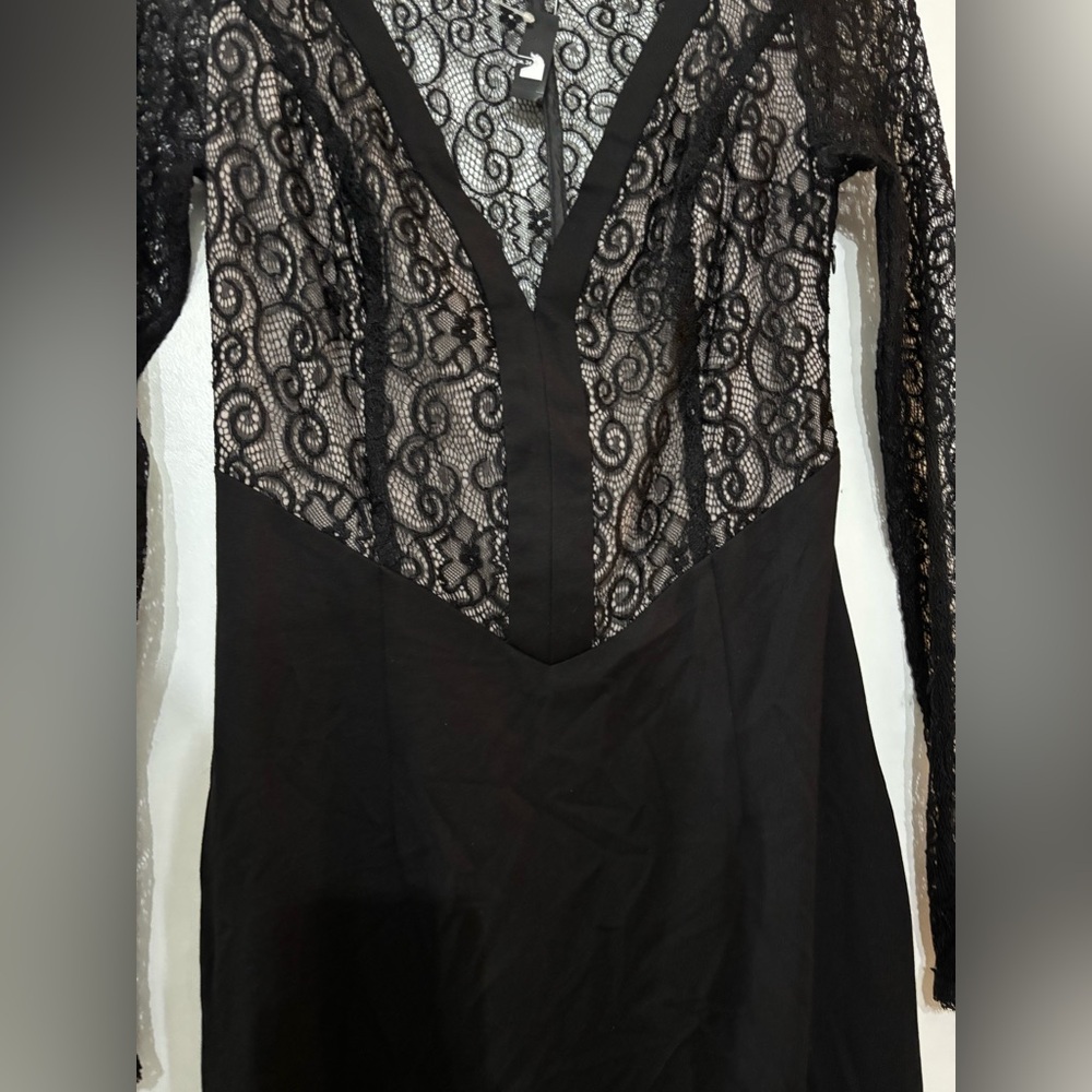 Antonio Berardi Women Black Sheer Back Long Sleeve Dress Size 38 - Picture 6 of 13